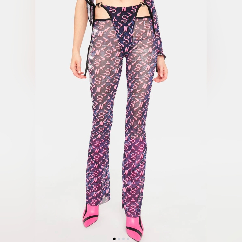Namilla Large Penis Print Mesh Thong Rave EDM Pants NWT Dolls Kill Cum + Play